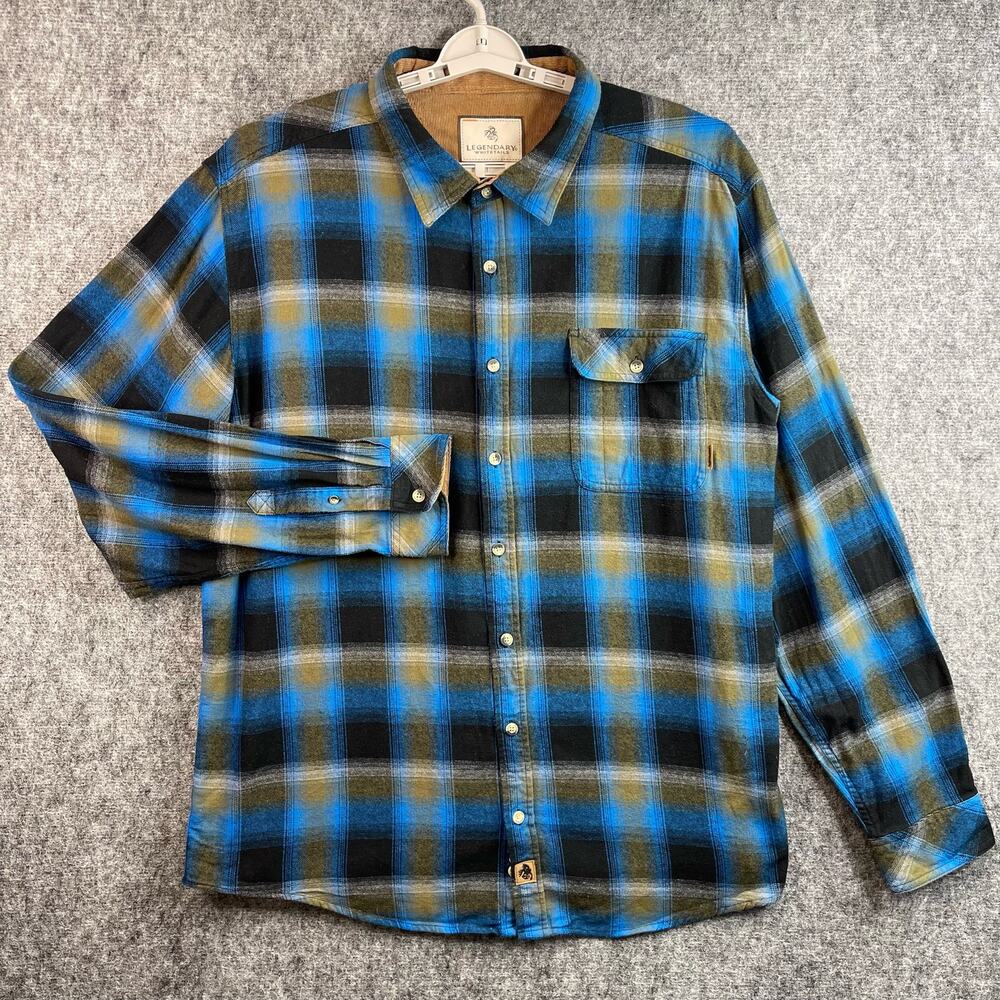 Legendary Whitetails Flannel Shirt Mens‎ Blue Black Green Plaid Hunting